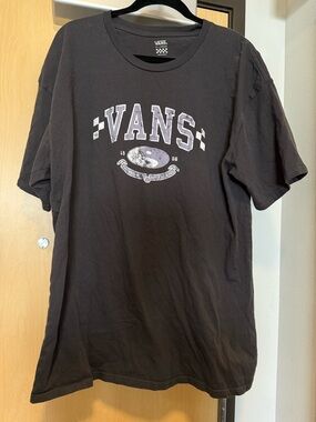 Vans Charcoal Short Sleeve Tee with White Distressed Collegiate Logo